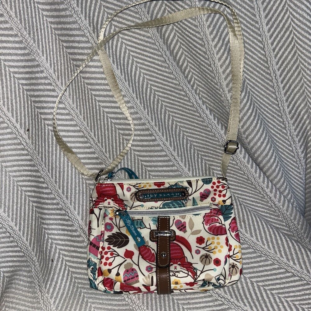 Lily Bloom Canvas Cat‎ Pattern Small Crossbody Bag 6x8x1 C1